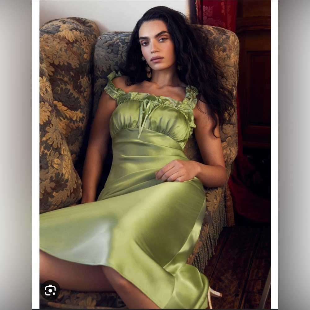 Reformation green silk Erdem dress